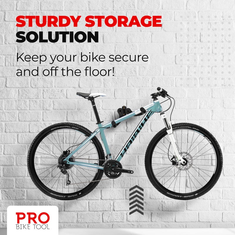 PRO BIKE TOOL Bike Rack Garage Wall Mount - Durable Alloy Bicycle Storage System with Adjustable Hook Hanger for Indoor Use - Ideal for Road, MTB, and Hybrid Bikes - Holds Up to 48.5 lbs, Black - Image 2